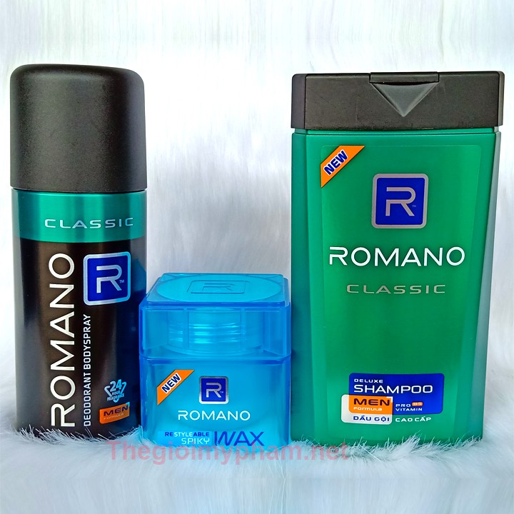 Combo Xịt Romano 150g + Gội Romano180g + Wax Romano 60g