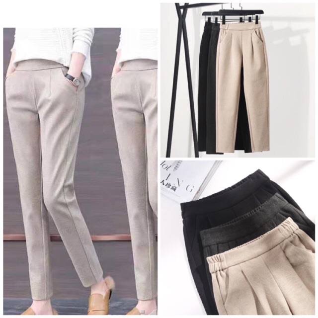 QUẦN DẠ NỮ BAGGY_CẠP CHUN NỬA _chất dạ chéo đẹp