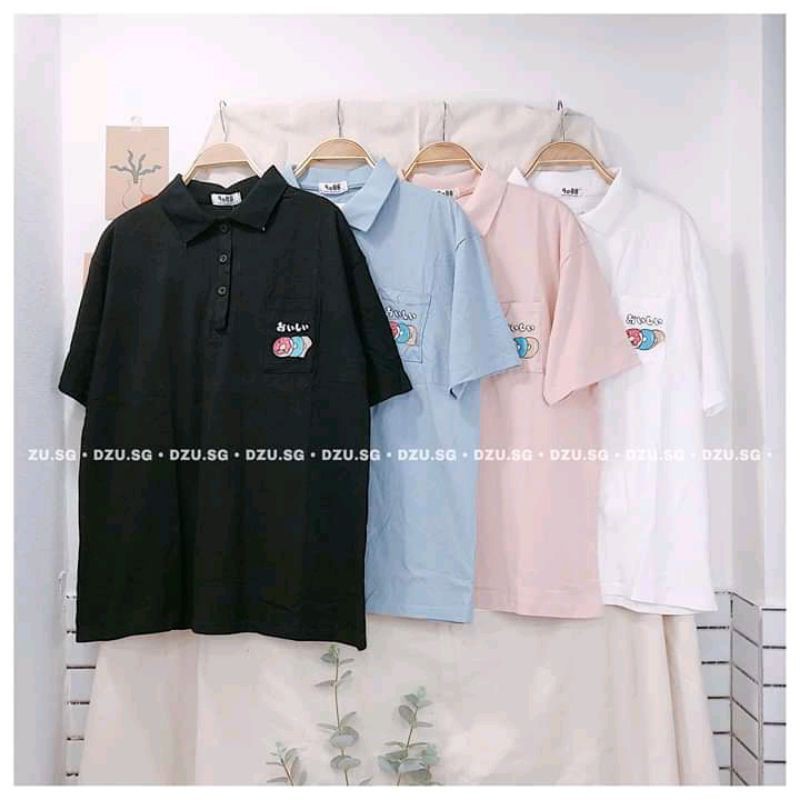 [Rẻ Vô Địch] Áo cotton tay lỡ Unisex -- Áo polo túi in bánh ngọt | BigBuy360 - bigbuy360.vn