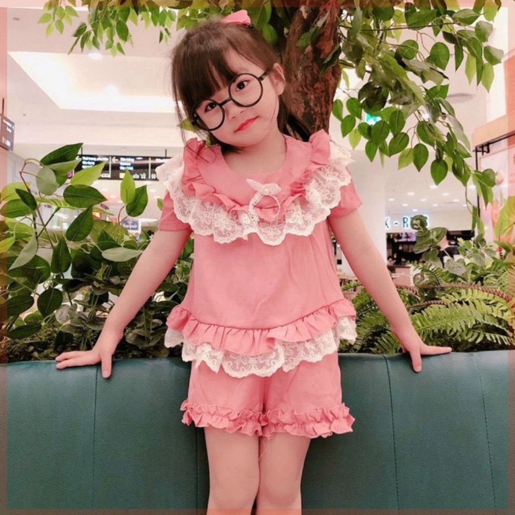 Bộ đũi cộc ren bèo bé gái/ bộ ngủ ren bèo điệu đà bé gái