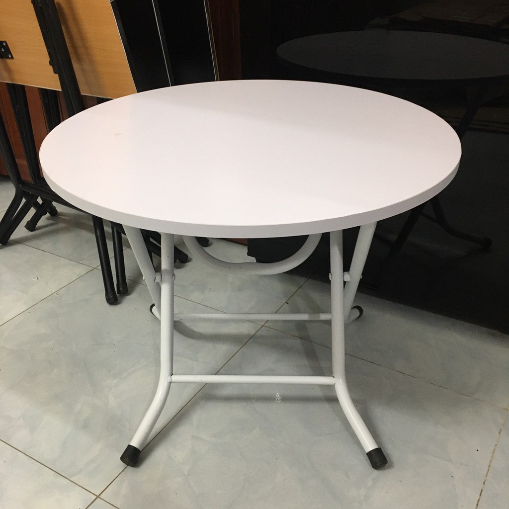 Bàn tròn cao 50cm chân trắng