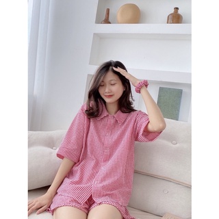 Bộ ngủ/Pyjama kẻ caro TẶNG dây buộc tóc