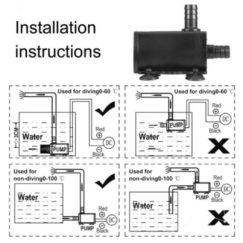 BƠM CẠN MINI Dc5v(300l/h) DC12v 10w (400L/h) CHẾ LỌC, BƠM BỂ CÁ