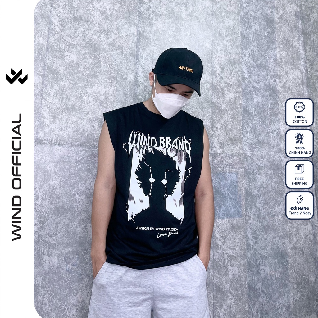 Áo thun ba lỗ form rộng WIND unisex sát nách Anime tanktop thời trang nam nữ oversize