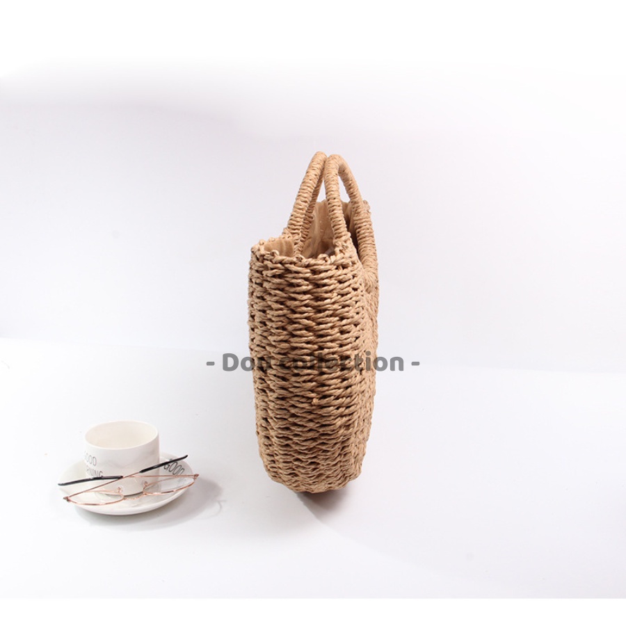 Túi Cói Đi Biển Hình Bán Nguyệt Vintage Thời Trang Mùa Hè - Dou Collection - Mã TC001