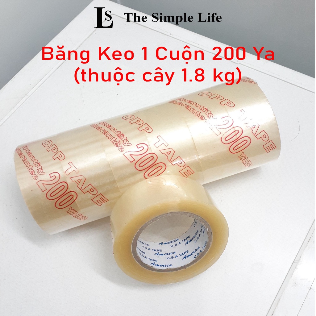 Băng keo trong, băng keo đục 200 Ya (thuộc cây 1.8 kg), băng dính cuộn dày, dính chắc chắn, đóng gói hàng hóa, văn phòng