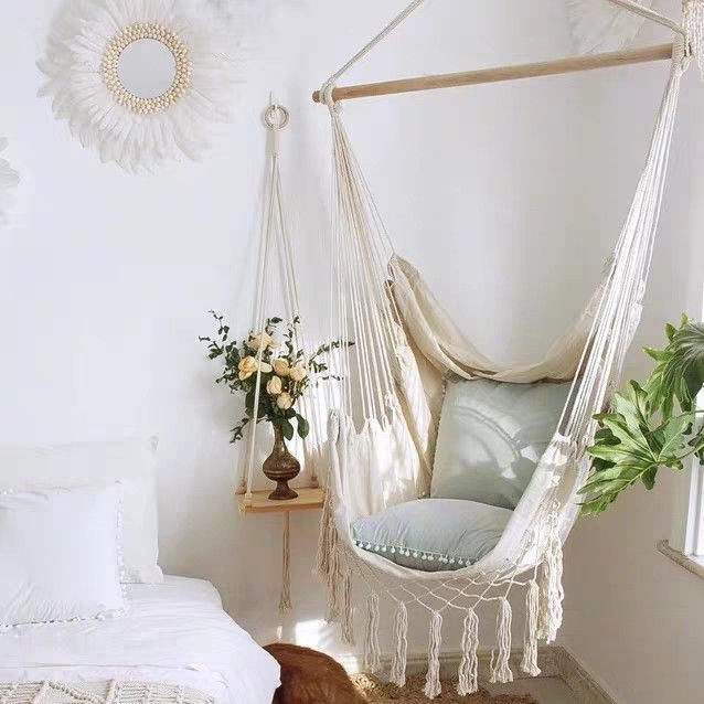 New ins phong cách Bắc Âu lưới màu đỏ trong nhà ban công xích đu treo ghế ký túc xá phòng ngủ tua giỏ võng lười