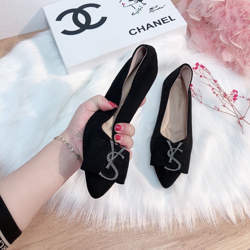 Hài nữ đính đá siêu mềm mũi nhọn chất da lộn đá đính sáng đẹp- SAOSHOP