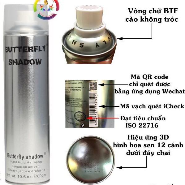 Gôm xịt tóc nam nữ Butterfly Shadow chính hãng , keo xịt tóc , xịt phồng tóc