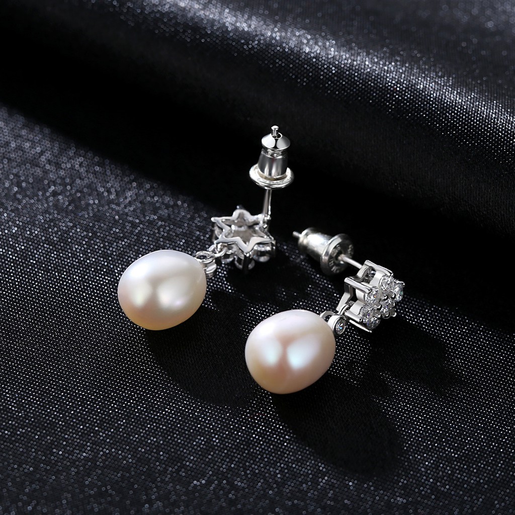 Bông Tai Bạc Nữ S925 Xi Bạch Kim Đính Hạt Ngọc Trai Nhiên Nhiên Nuôi Nước Ngọt Sang Trọng B2333 - Bảo Ngọc Jewelry