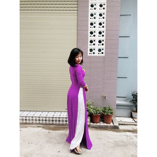 Xả lỗ áo dài lụa thái tím nhạt