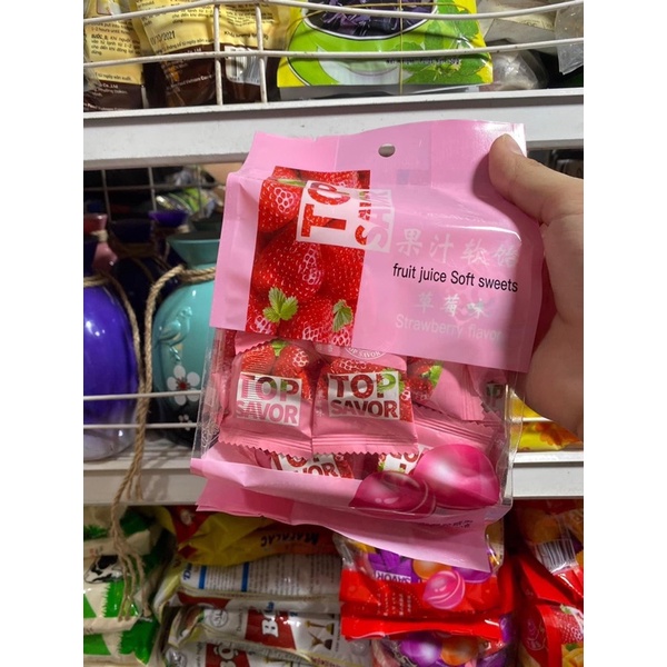 Kẹo Dẻo Nhân Trái Cây TOP SAVOR Đài Loan Vị Nho, Dâu, Xoài, Mix vị - túi 320gram