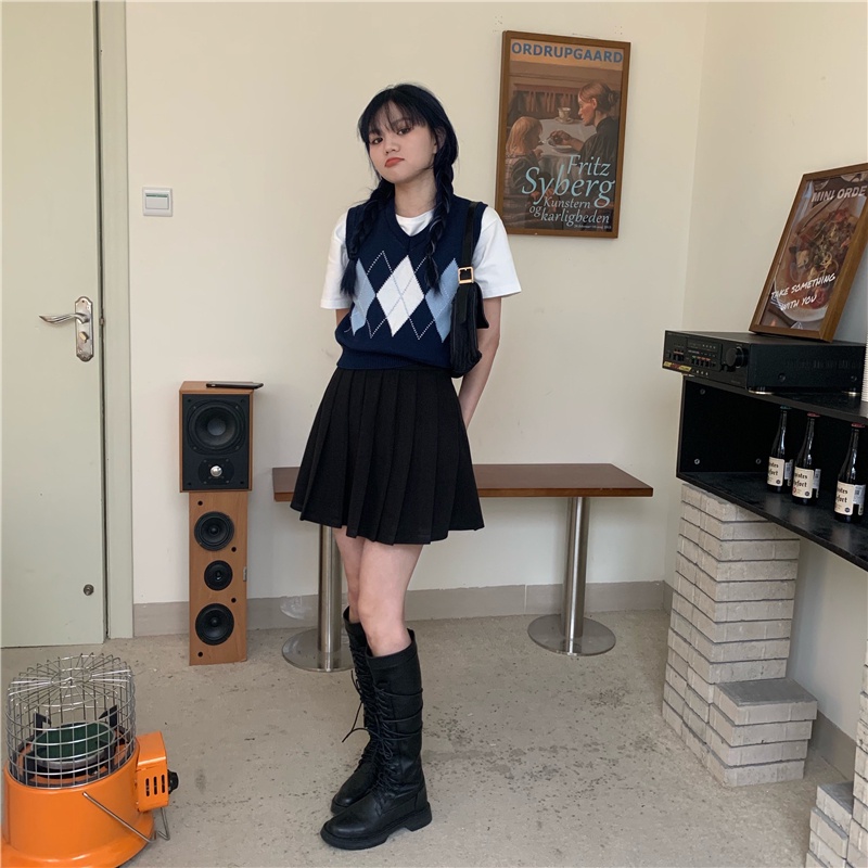 Xiaozhainv Áo Croptop Dệt Kim Không Tay Cổ Chữ V Phong Cách Retro Thời Trang Hàn Quốc 4 Màu Tùy Chọn Cho Nữ