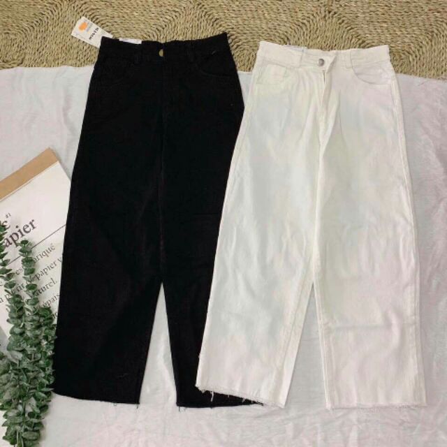 Quần Kaki Jean Suông Trắng- Đen