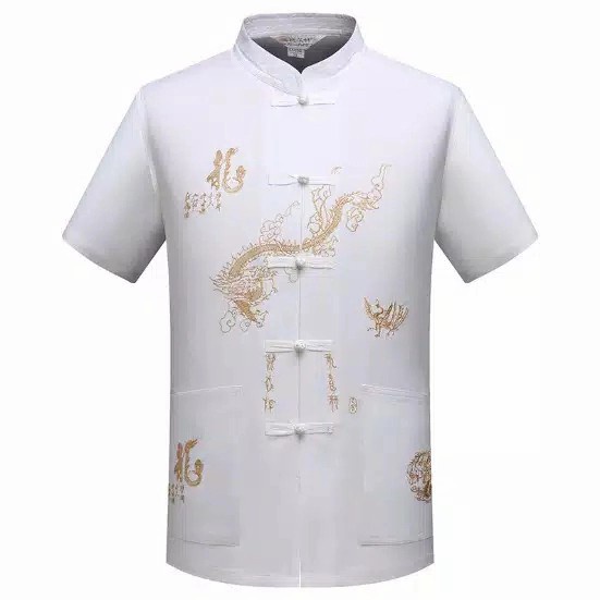 Áo sơ mi Cotton ngắn tay thêu hình rồng dành cho nam