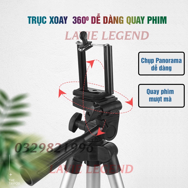 Tripod Điện Thoại 150cm, Chân Máy Ảnh Khung Nhôm Xoay Nhiều Góc Độ Hỗ Trợ Chụp Hình Livesteam, Facetime, Quay Video