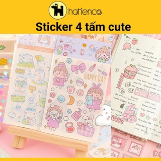 Sticker cute, hình dán bộ 4 tấm dễ thương