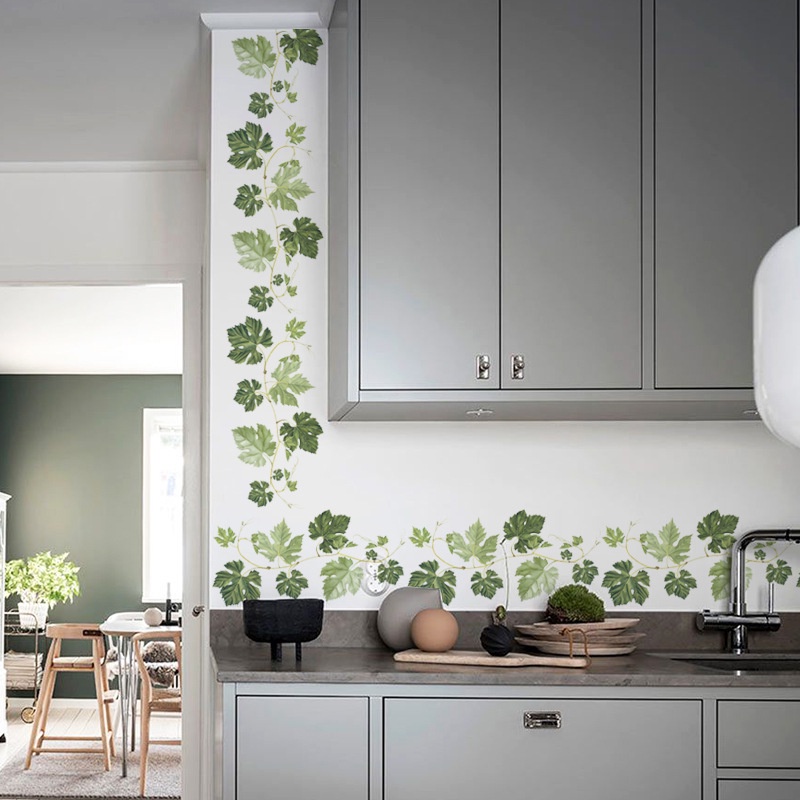 Miếng Dán Tường Tự Dính Họa Tiết Lá Xanh Trang Trí Nhà Cửa