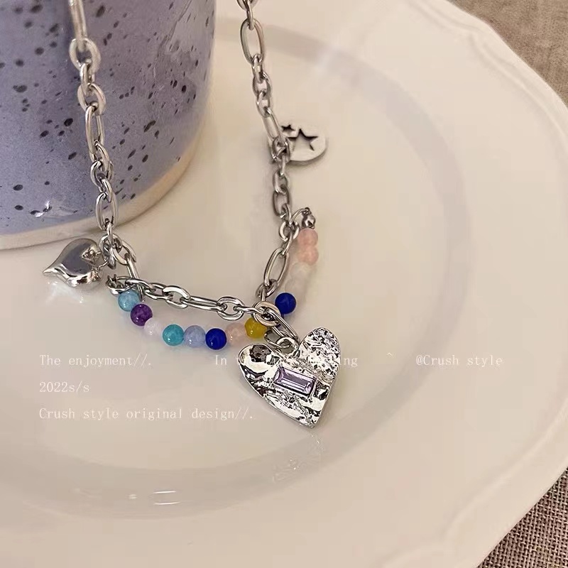 Vòng cổ Chuỗi Hạt Nhiều Màu Mặt Trái Tim Rỗng Thời Trang