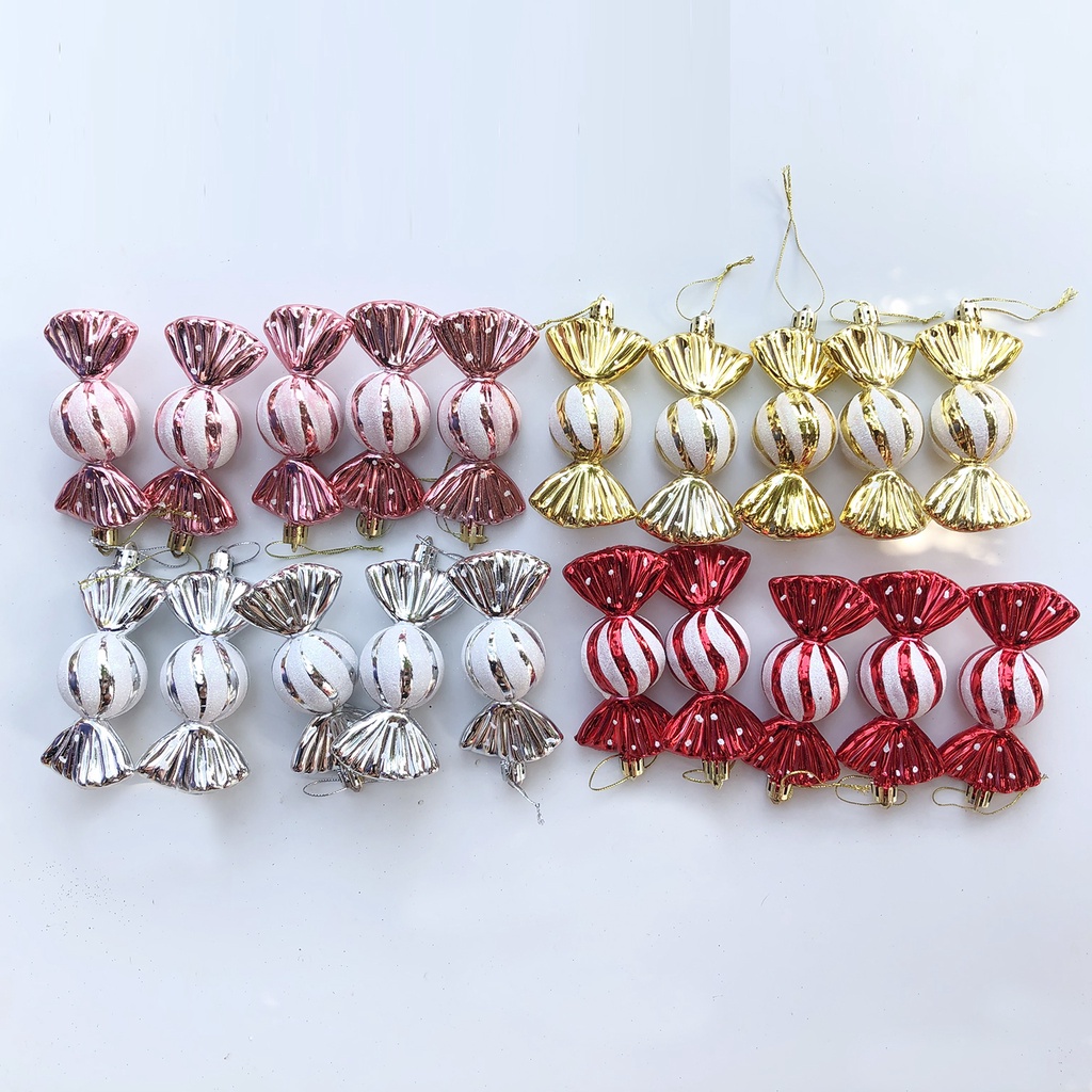 Combo 5 quả châu kẹo phủ nhũ lấp lánh treo cây thông Noel trang trí vòng nguyệt quế giáng sinh