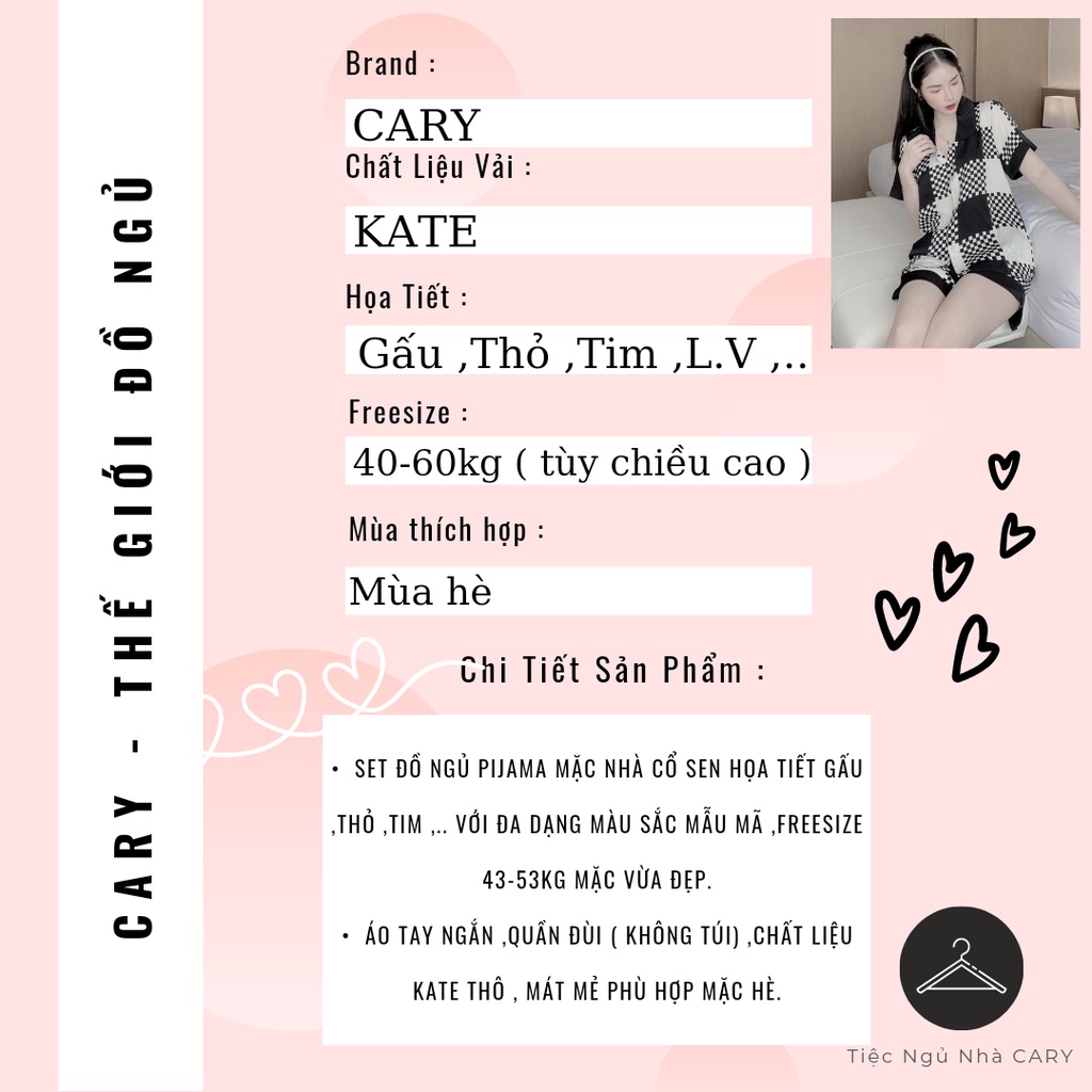 Bộ ngủ pijama cộc tay cổ sen mặc nhà dễ thương CARY