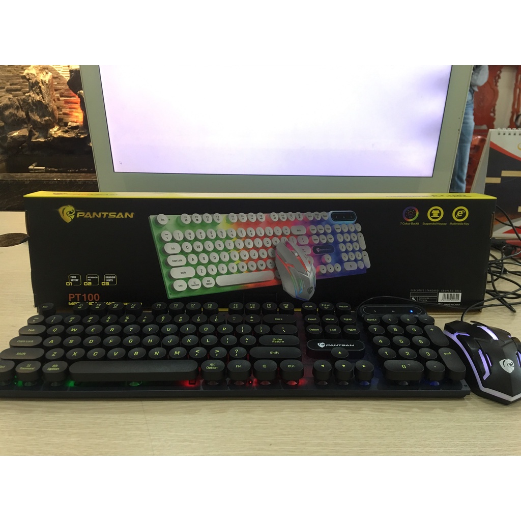 Bộ bàn phím Chuyên Game giả cơ Pantsan PT100 led 7 màu