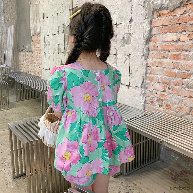 Bộ Áo Tay Phồng In Hoa + Quần Short Đáng Yêu Thời Trang Hàn Quốc Cho Bé Gái