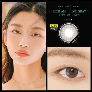 | 𝗫𝗔́𝗠 𝗧𝗛𝗔̣𝗖𝗛 𝗔𝗡𝗛 | Kính Áp Tròng Cận 1 Ngày Màu Xám Thạch Anh 0-8 Độ Đeo 24h Rich Ann Indie Gray Ann365 Lens