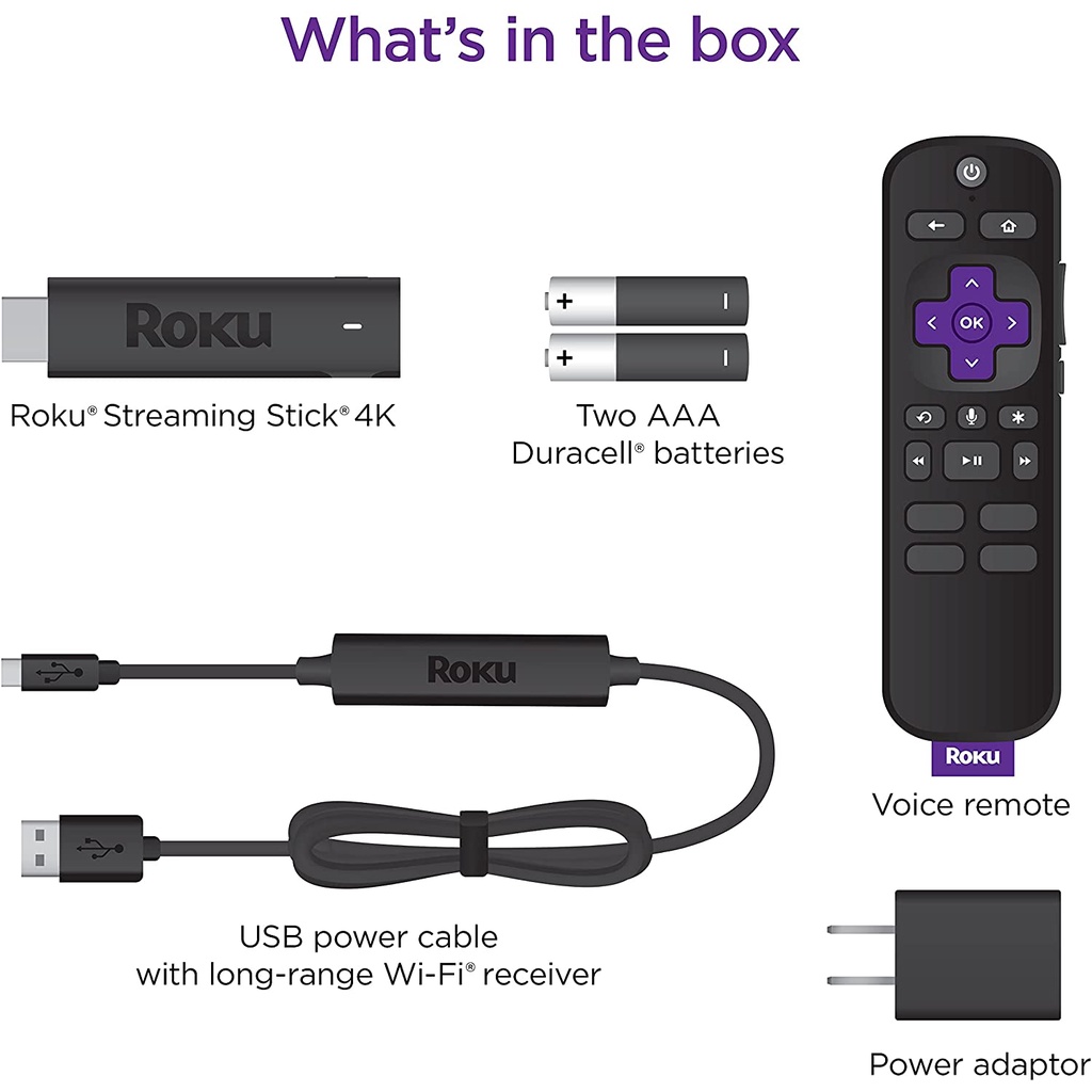 Thiết bị phát truyền hình Roku Streaming Stick 4K/HDR/Dolby Vision 2021, Express 4K+  with Roku Voice Remote, TV Control