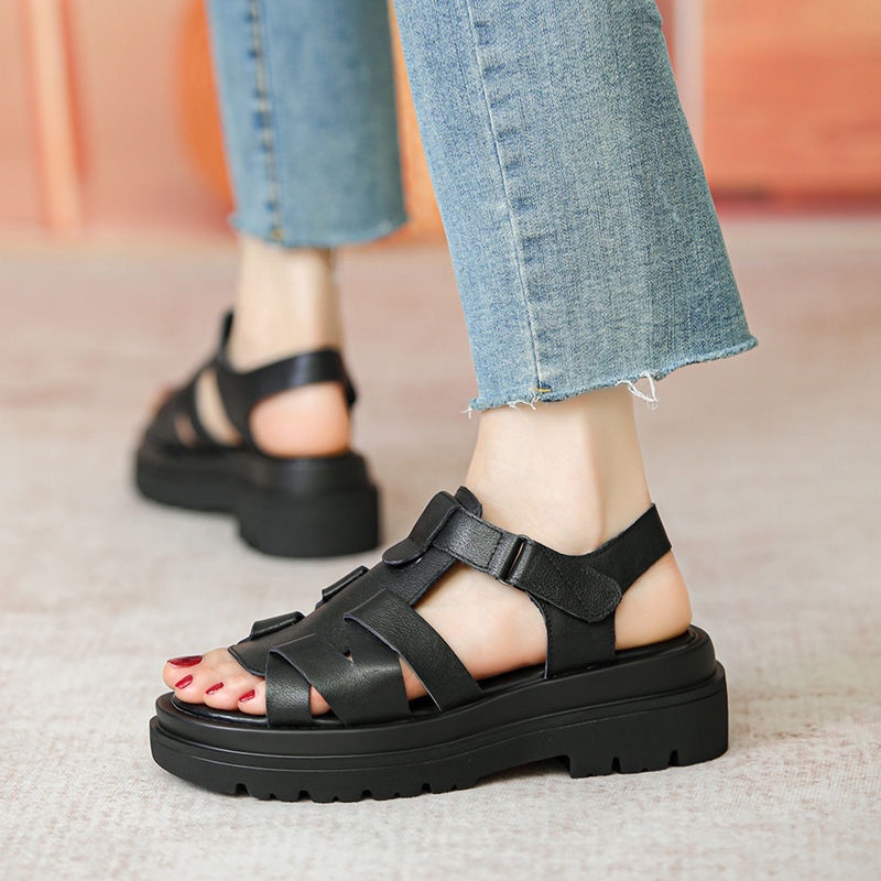 Giày Sandal Da Đế Dày Mềm Mại Phong Cách Retro Thời Trang Cho Nữ