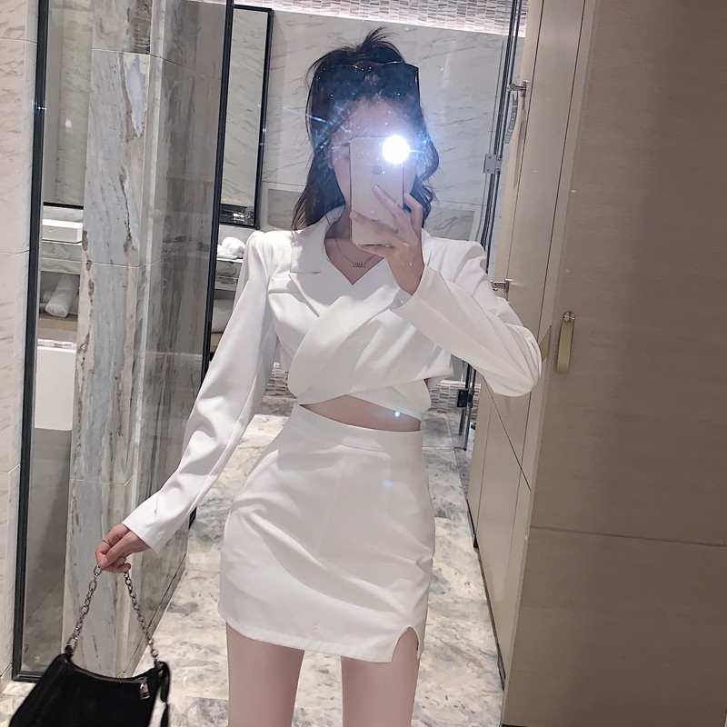 Đầm sét bộ sơ mi nữ tay dài cách điệu mini Emilyshop