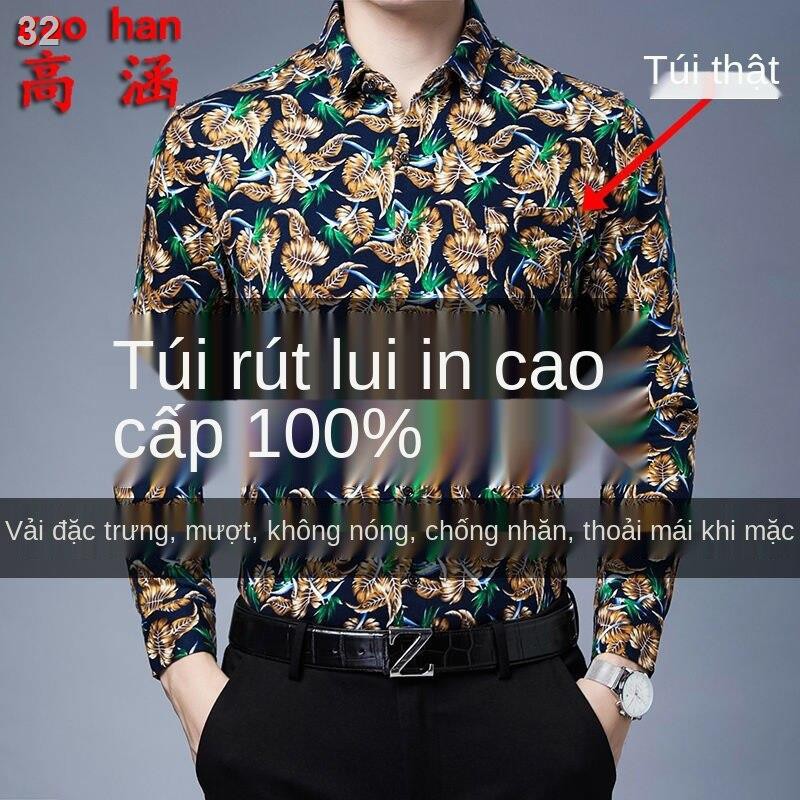 7> Gaohan Real pocket nam mới áo sơ mi dài tay hoa rộng rãi thoáng khí co giãn