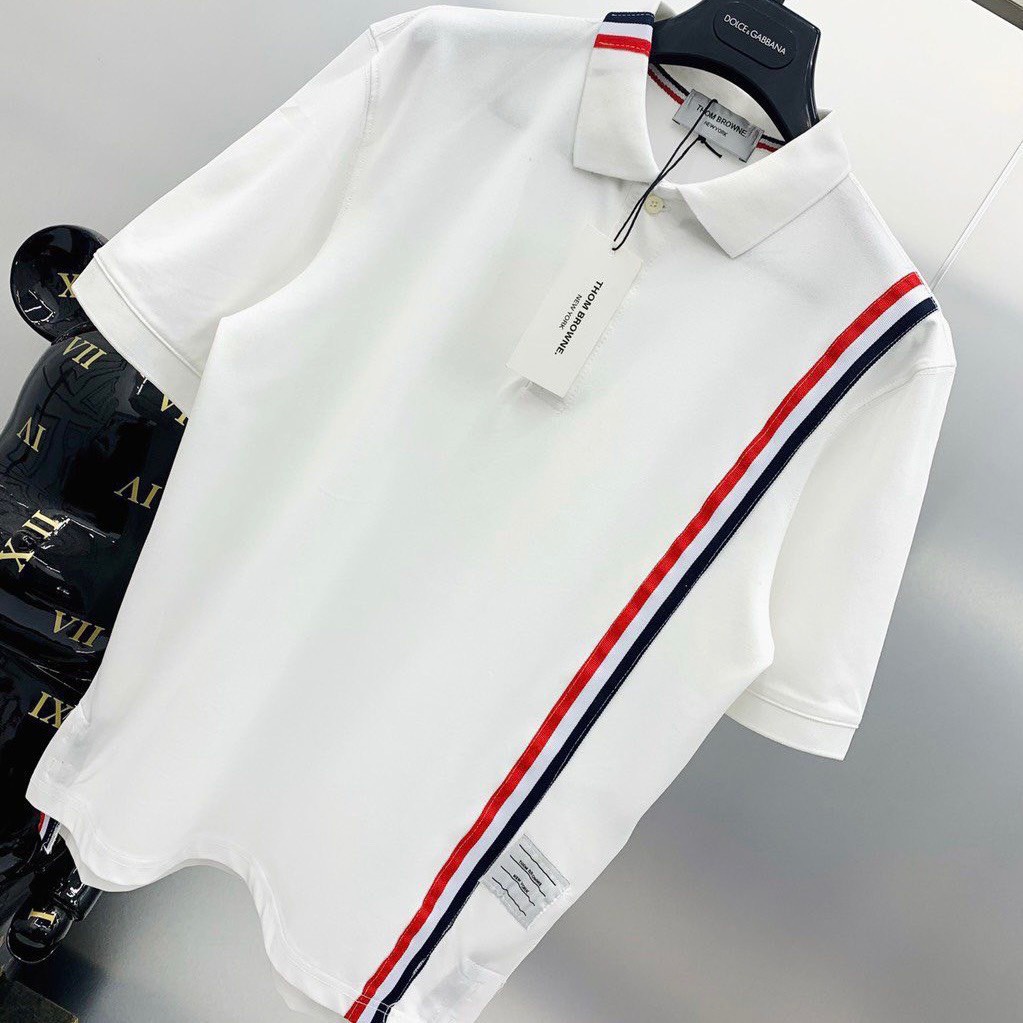 Áo thun POLO THOME KẺ DỌC Unisex tay lỡ phom rộng , Áo phông bo cổ dệt ,dây thật 3 màu chạy dọc Oversize nam nữ