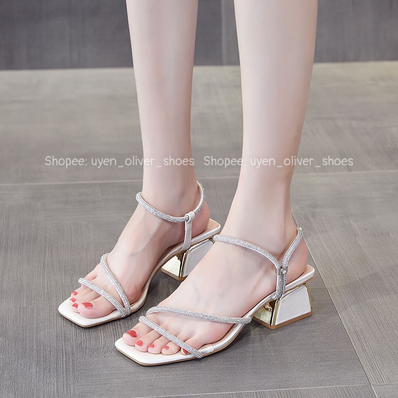 Sandal cao gót quai đá gót mạ đồng 5p mã M36