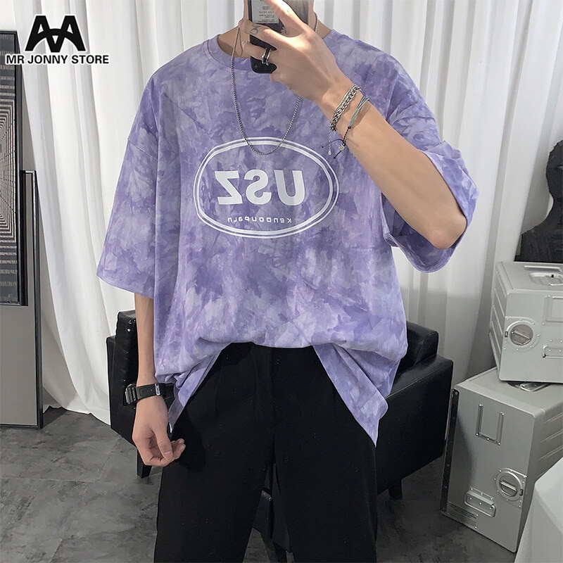 Áo thun AOKANG tay ngắn dáng rộng nhuộm màu phong cách Hàn Quốc thời trang hè cho nam