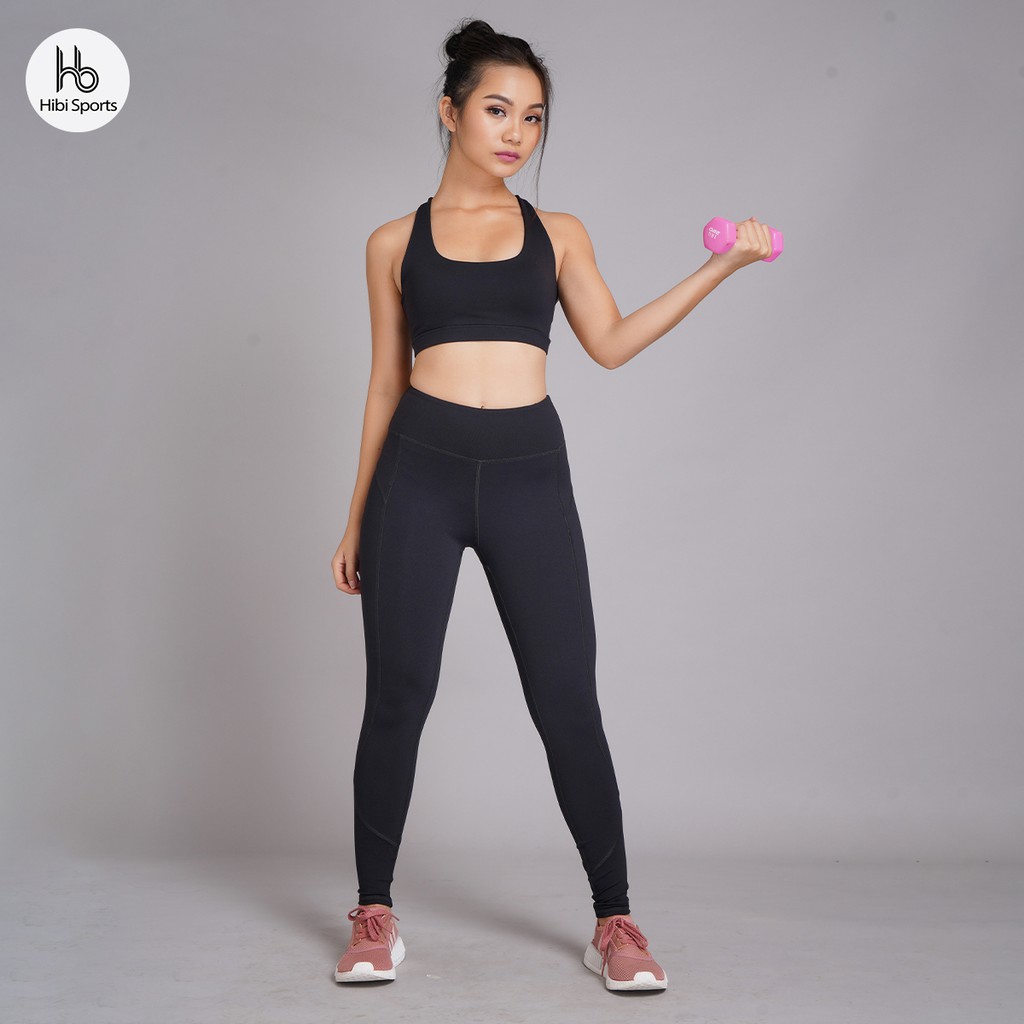 Set đồ tập yoga cho nữ Hibi Sports H106, áo bra thể thao 4 dây trơn, quần lưng cao, kèm mút nâng ngực