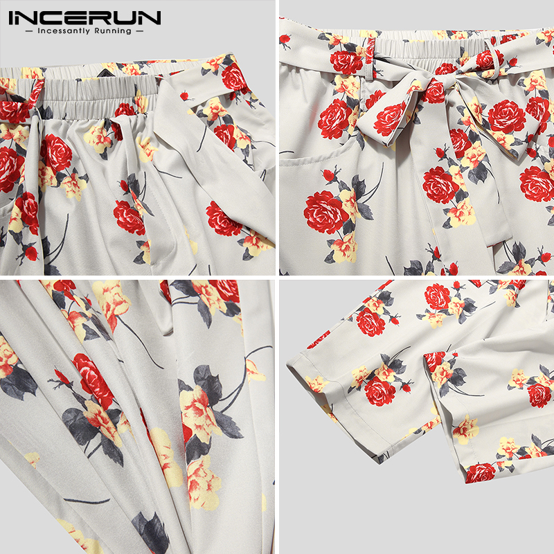 Quần Dài INCERUN Lưng Thun Dáng Rộng In Hoa Phong Cách Cổ Điển Cho Nam