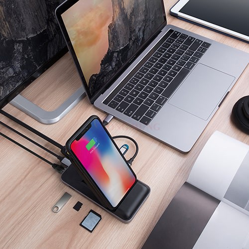 Đế sạc không dây kiêm cổng chuyển đổi HyperDrive Wireless Changer USB-C Hub HD258B - Hàng chính hãng