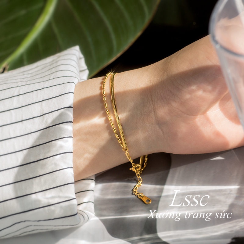 Vòng tay 100% titan nguyên chất mạ vàng 18K không gỉ kiểu dáng đơn giản thanh lịch phong cách thời trang hàn quốc