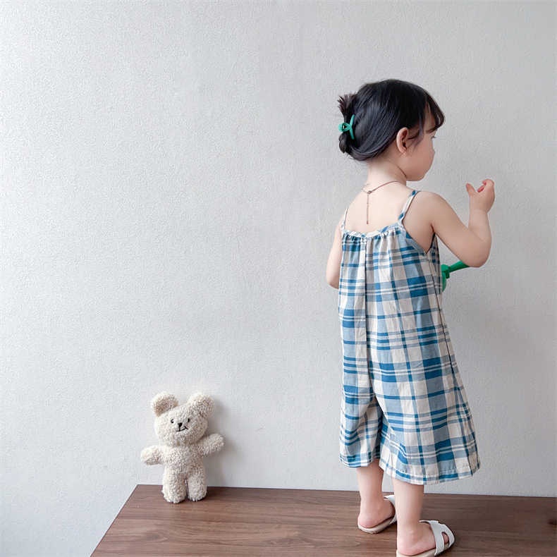 Bộ Áo Liền Quần Cotton Họa Tiết Kẻ Sọc Thời Trang Mùa Hè Xinh Xắn Cho Bé Gái