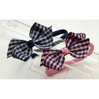 Cài tóc, bờm tóc nơ kẻ caro cho bé