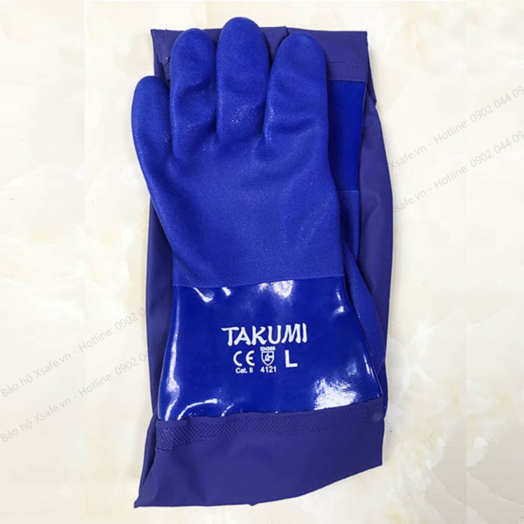 Găng tay chống hóa chất Takumi PVC600X găng tay chống axit - dầu nhớt - chất tẩy rửa - lót cotton thông thoáng