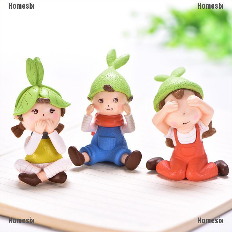 [HoMSI] Three girl Dolls gift Figurines Fairy Garden Miniatures Resin Craft Landscape SUU