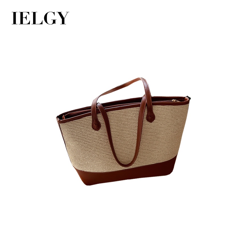 Túi rơm đeo vai IELGY sức chứa lớn phong cách cổ điển chất lượng cao cho nữ