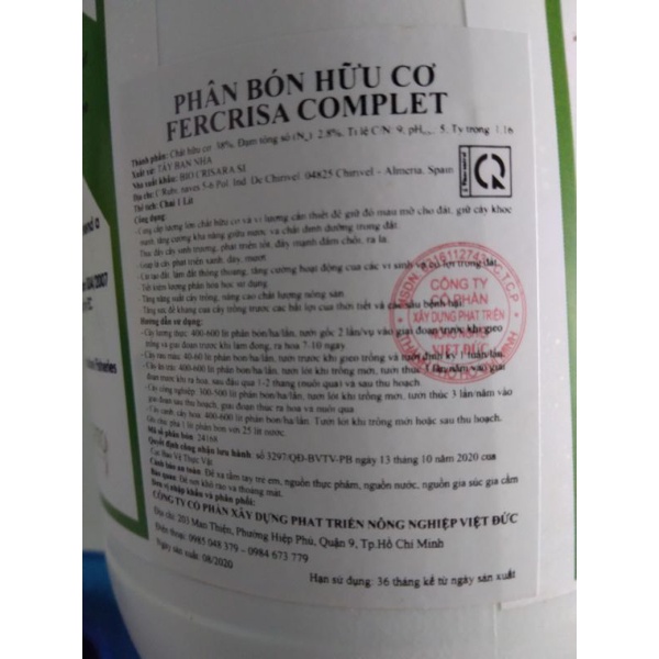 PHÂN BÓN HỮU CƠ FERCRISA COMPLET NHẬP KHẨU 100% AMINO TÂY BAN NHA