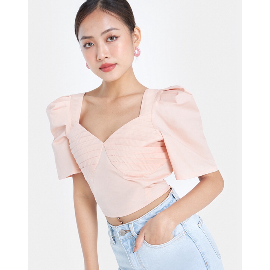 Áo Croptop JUNO Kiểu Tay Phồng Xếp Ly Ngực JNAKI010