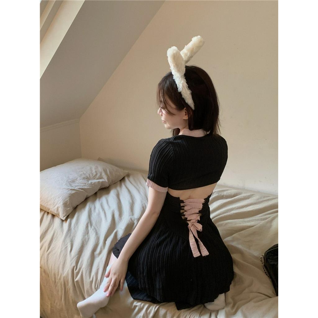 Đầm Tay Ngắn Cột Dây Eo Kiểu Dáng Trẻ Trung Xinh Xắn Dành Cho Nữ