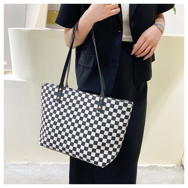 Túi tote nữ cỡ lớn công sở vừa A4 sọc caro thời trang dây kéo miệng túi tiện dụng HX162