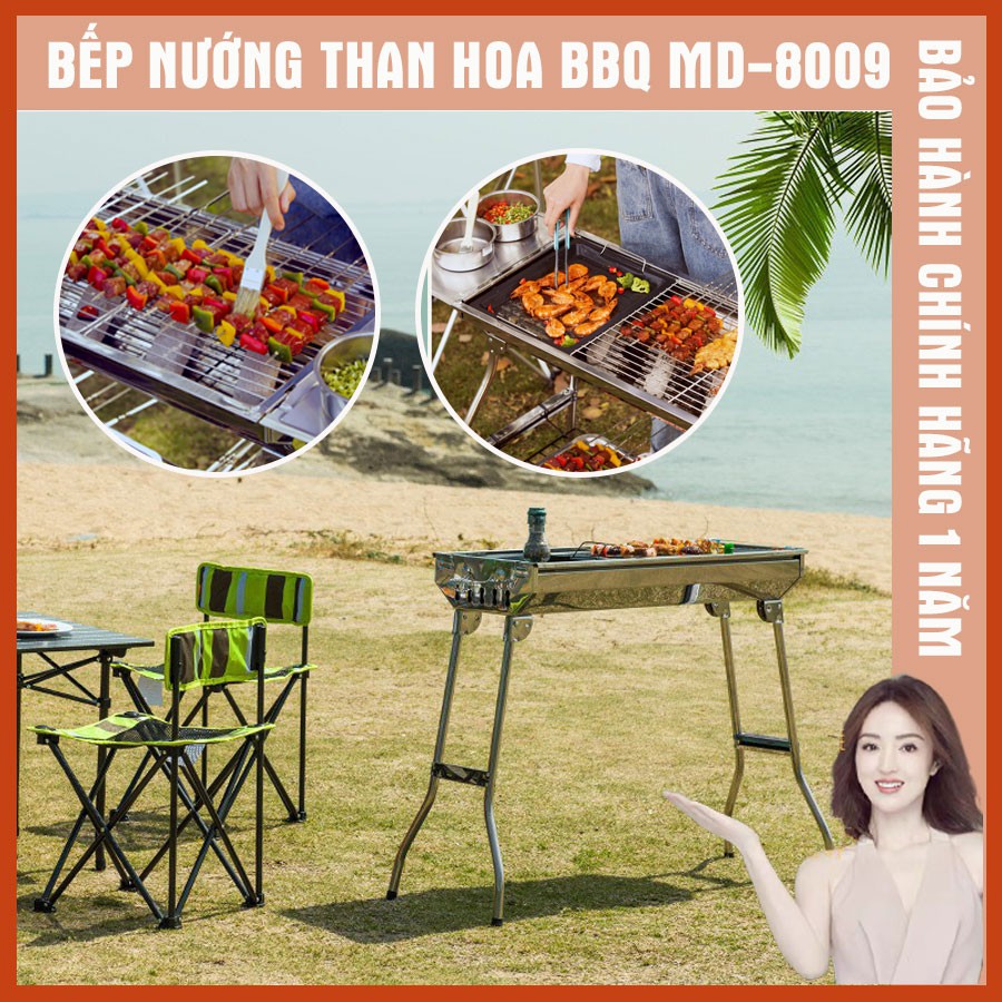 Bếp nướng than hoa BBQ ngoài trời, Bếp nướng dã ngoại, chất liệu inox cao cấp, gấp gọn tiện lợi