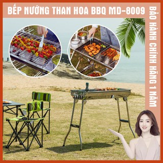 Bếp nướng than hoa BBQ ngoài trời, Bếp nướng dã ngoại, chất liệu inox cao cấp, gấp gọn tiện lợi [Không kèm kệ gia vị]